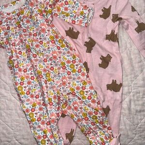 Floral and Bear Print Baby Onesies